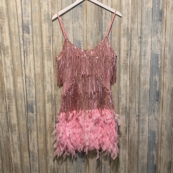 NWT Women’s Flapper Dresses All-Over Fringe | Pink | Size Small - Picture 6 of 10